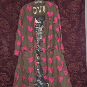 Magnolia Pearl Olive Green Pink Heart Applique Love Duster Jacket Coat